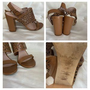 Kate Spade Women's Imani Laser Cut out Heeled Sandal Sz 8.5 Tan Brown